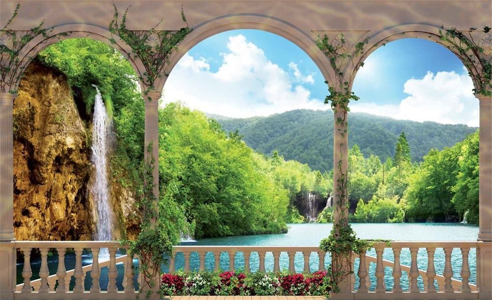 Fototapet Waterfall Lake Mountains