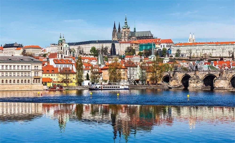 Fototapet City Prague Bridge River Cathedral