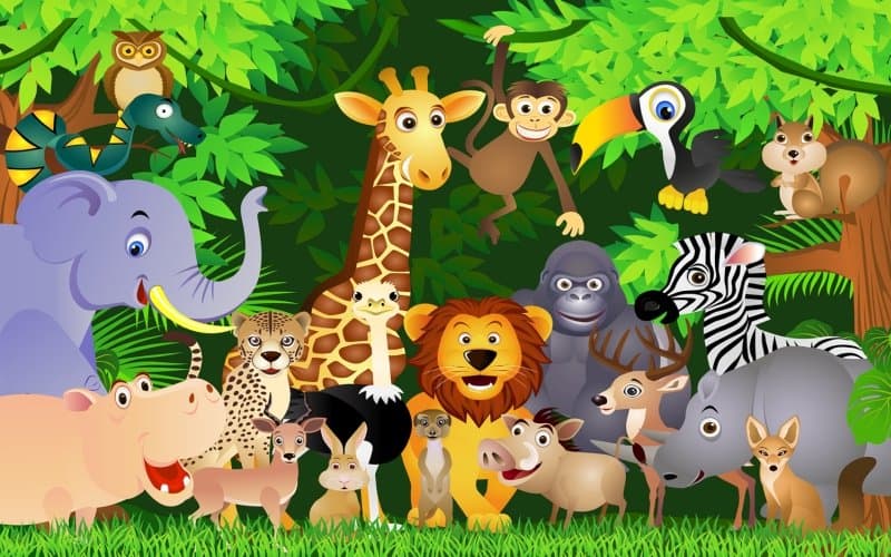 Nonwoven Fototapet Jungle Party - en rolig barntapet till marknads bästa pris!