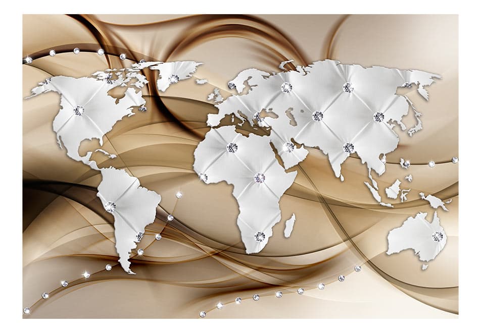 Fototapet World Map - White & Diamonds