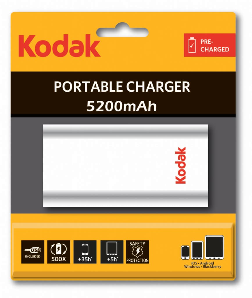 Powerbank Nödladdare Kodak 5200 mAh med USB för mobilen, Ipad