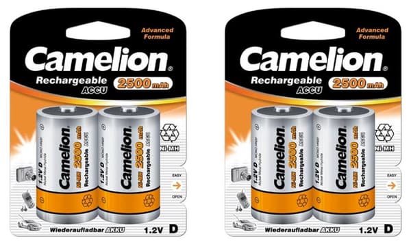 Laddningsbart batteri D NiMH 4-pack 2500mAh Camelion