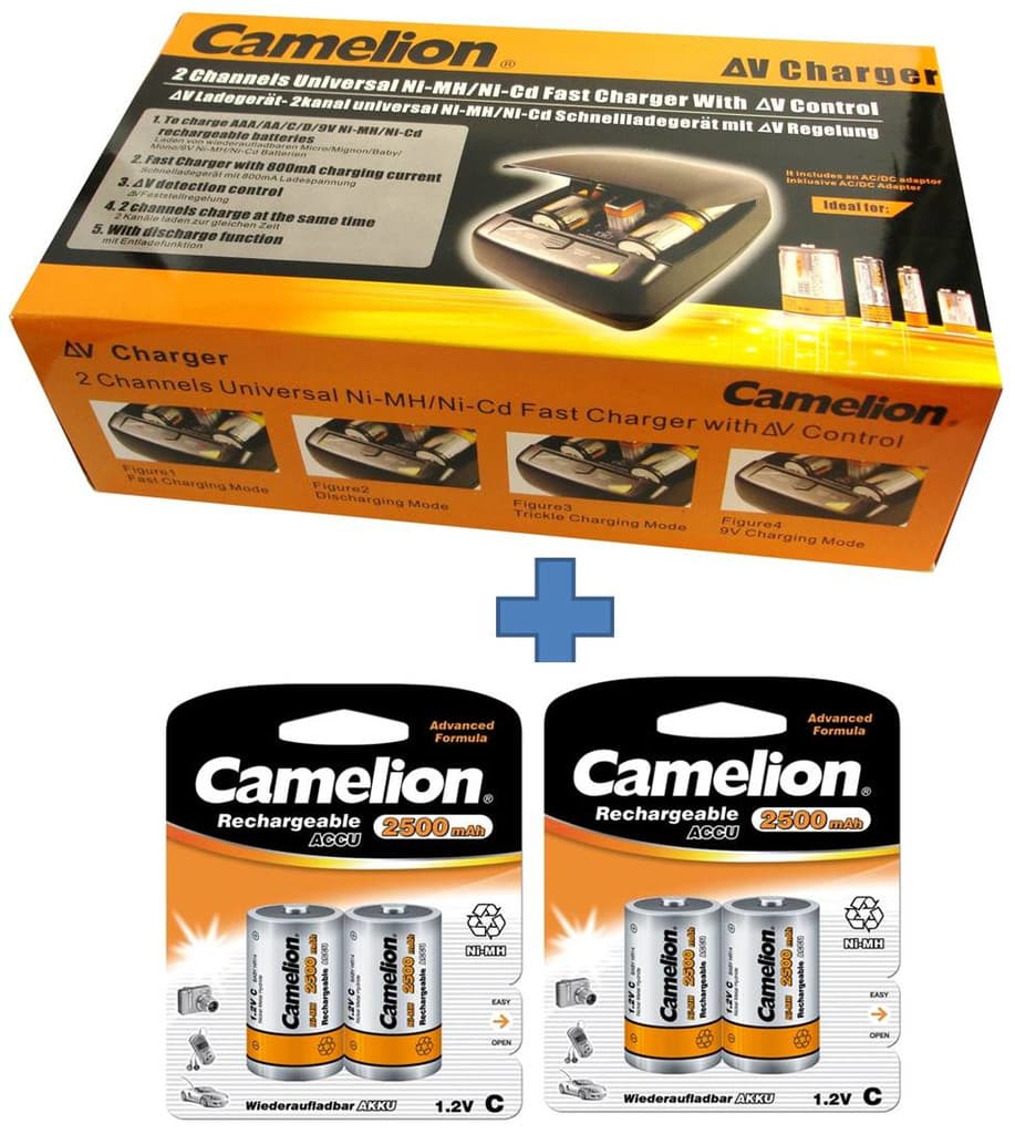 Batteriladdare + 4st batterier C (HR14)