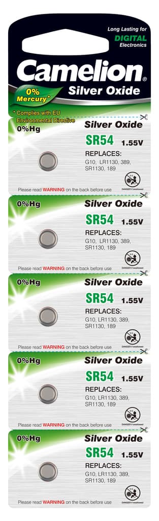 5st Batteri SR54 Silveroxid SG10 G10 389 SR1130 Camelion