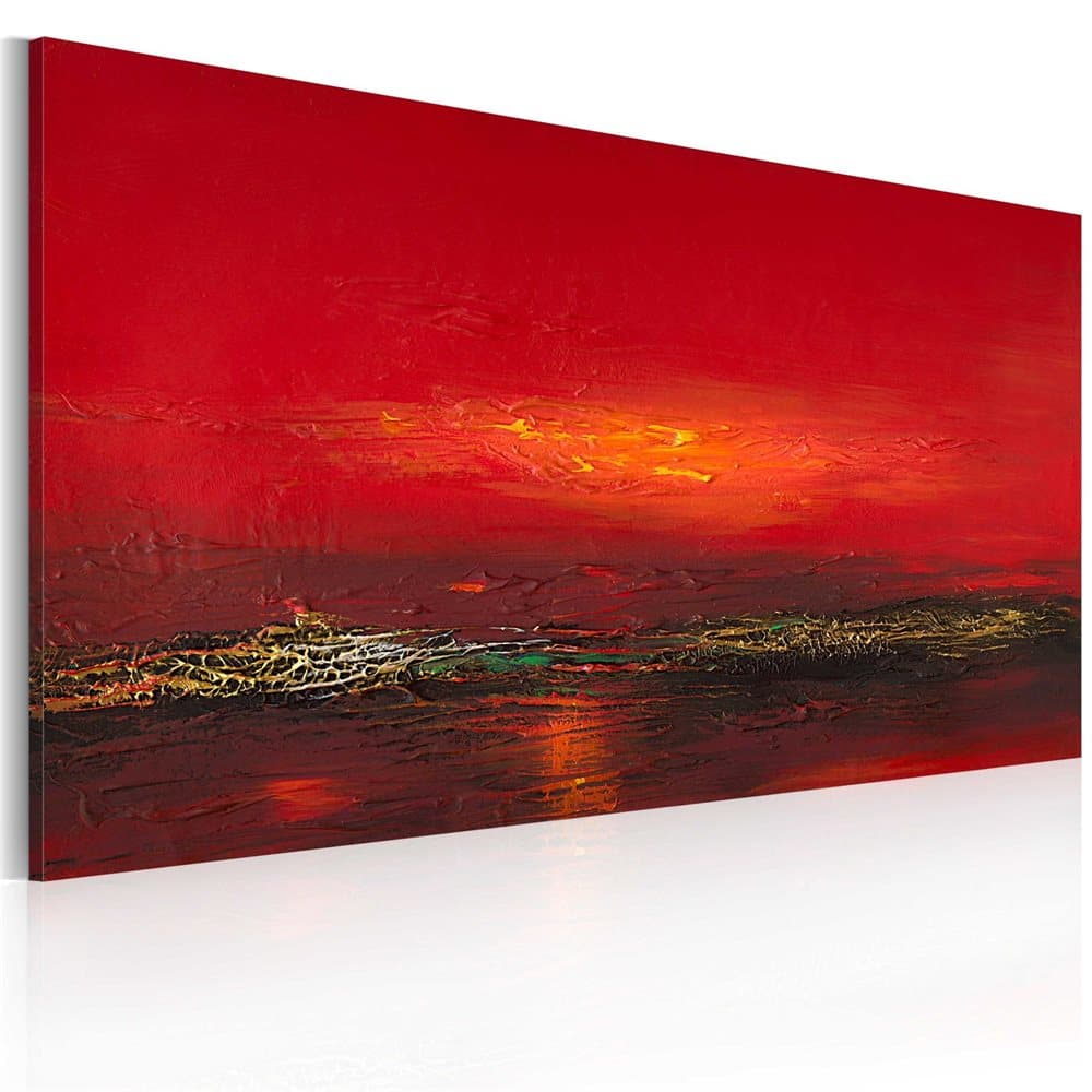 Handmålad tavla - Röd solnedgång över havet (120 x 60 cm)