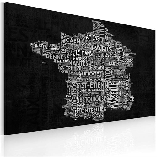 Bild av Tavla - Text map of France on the blackboard (90 x 60 cm)