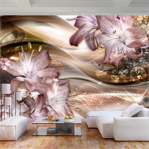 Bild av Fototapet - Lilies on the Wave (Brown) (300 x 210 cm)