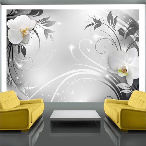 Bild av Fototapet - Orchids on silver (400 x 280 cm)