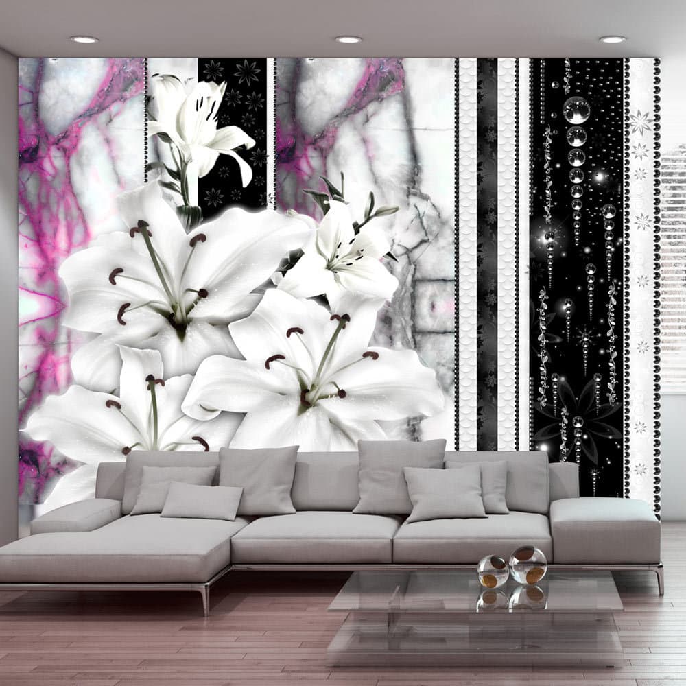 Fototapet - Crying lilies on purple marble (400 x 280 cm)