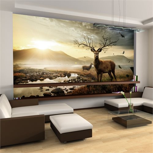 Bild av Fototapet - Rådjur med fjällbäck (450 x 270 cm)