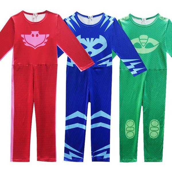 PJ Masks / Pyjamashjältarna - hel dress+ ögonmask PJ Masks - Storlek: röd 110 cl