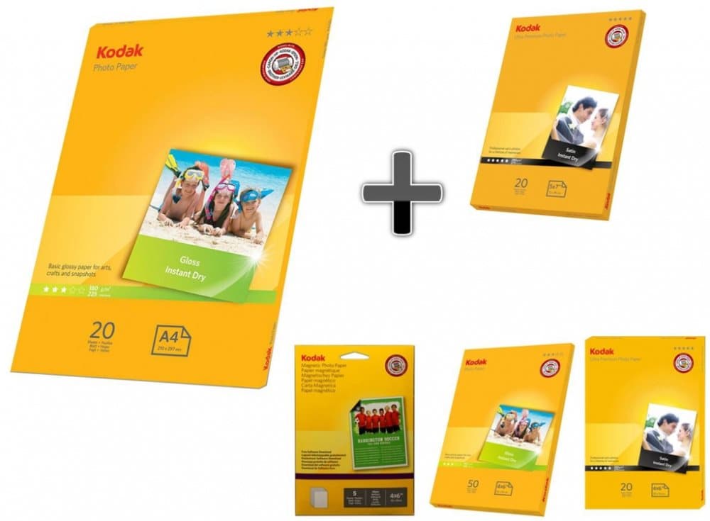 Paket Kodak Fotopapper A4, 13x18, 10x15 och magnetiskt