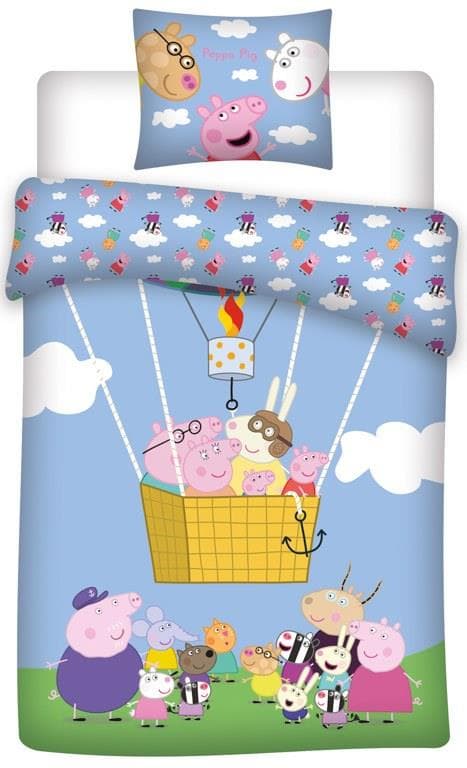 Peppa Gris Sengetøy - 140x200 cm - 100% bomull - luftballong