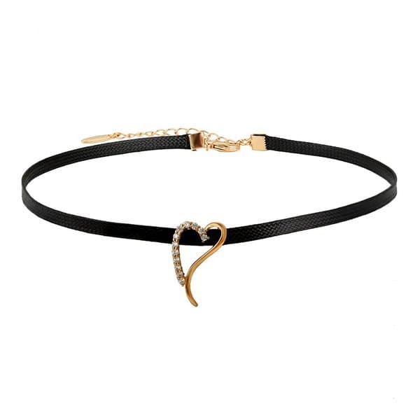 Halsband choker läderband m 14K guldhjärta