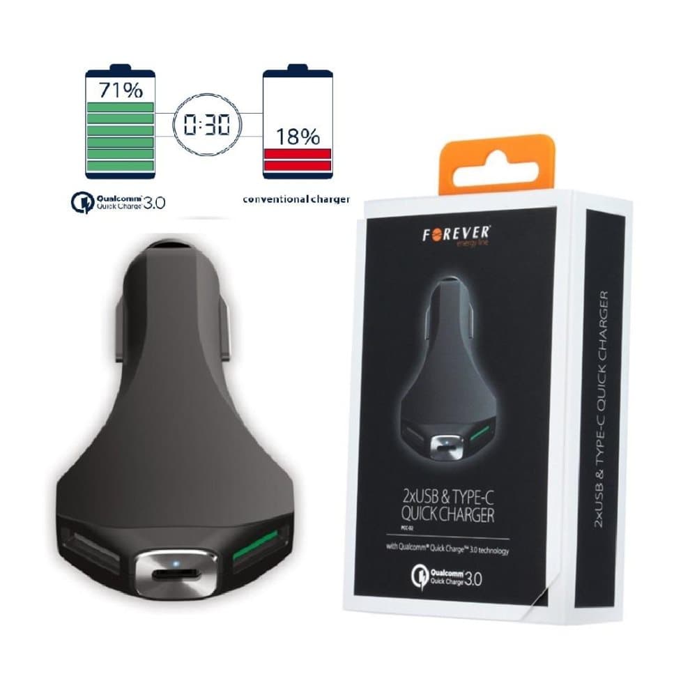 FOREVER Qualcomm Billaddare 3.0 Typ-C Quick Charge -3Amp