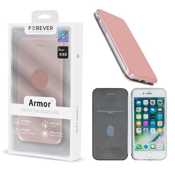 iPhone X / XS - FOREVER Armor Book Mobilplånbok - Rosaguld