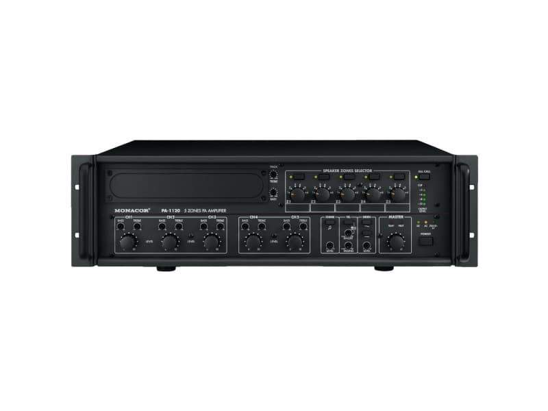 Monacor PA-1120, 5.0 kanaler, 170 W, 1%, 55 - 16000 hz, Klämplintar, 6,3 mm
