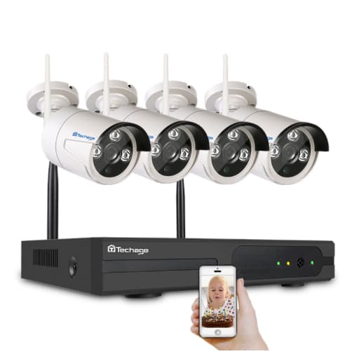 Techage 1080p HD Valvontajärjestelmä 4 kpl langattomia IP-kamerat, Wi-Fi NVR kit