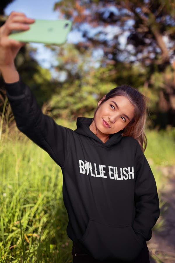 Billie Eilish text svart Hoodie huvtröja sweatshirt t-shirt