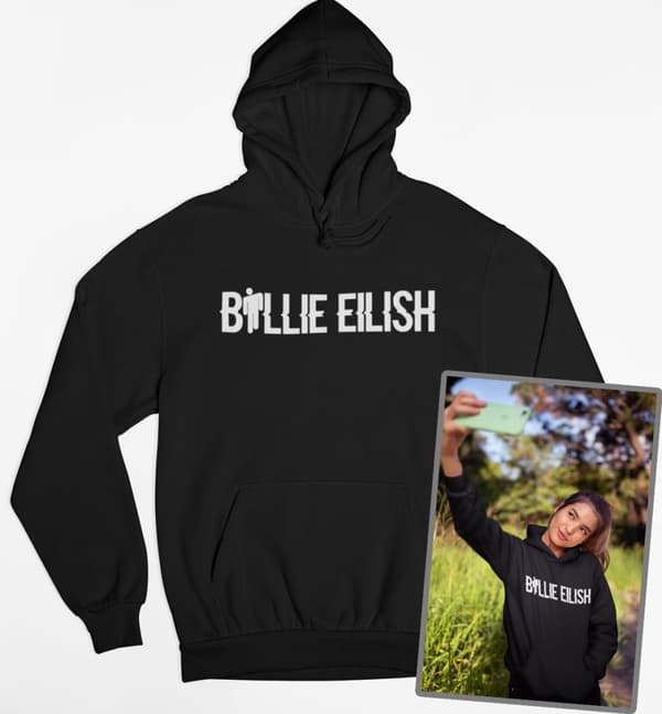 Billie Eilish text svart Hoodie huvtröja sweatshirt t-shirt Medium