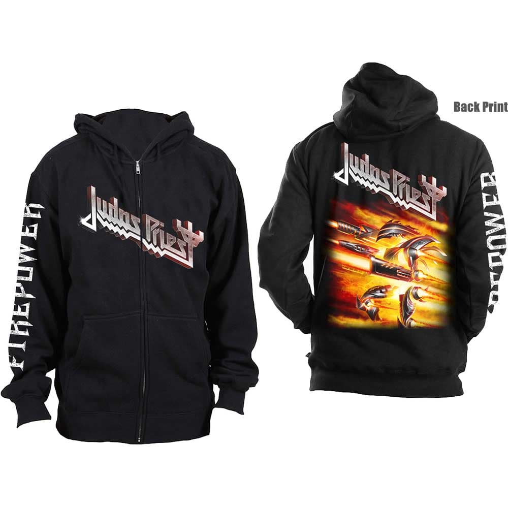 Judas Priest Unisex Zipped Hoodie: Firepower (Back Print) (XX-Large)