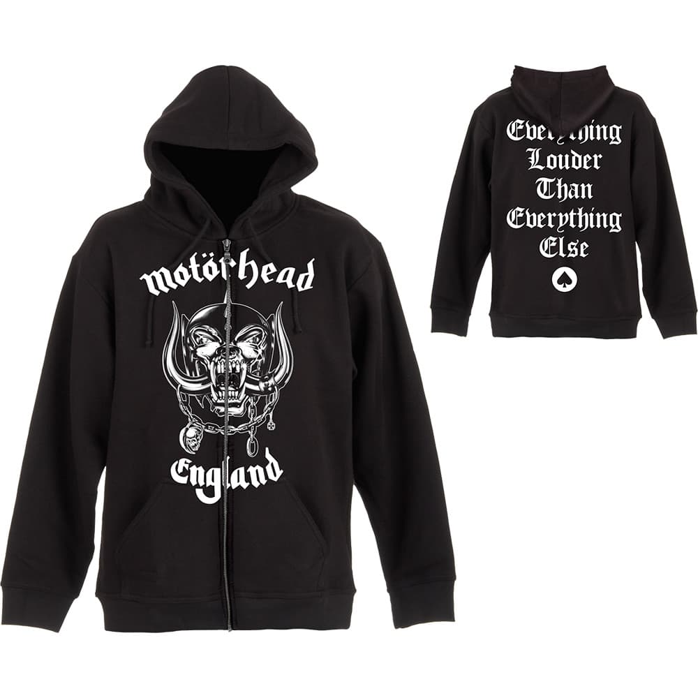 Motorhead Unisex Zipped Hoodie: England (Back Print) (Small)