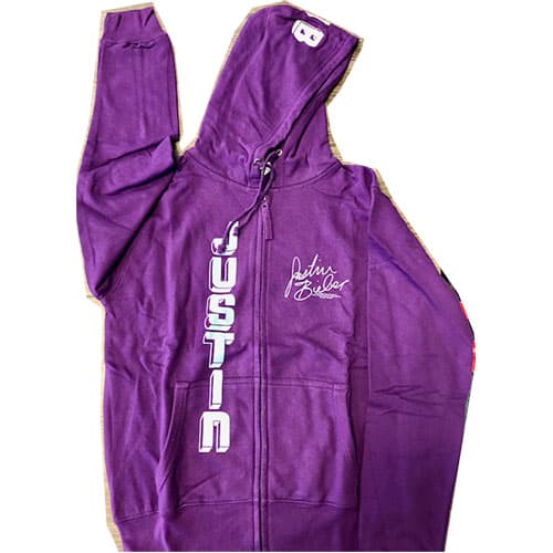Justin Bieber Unisex Zipped Hoodie: Vertical (Ex Tour) (Large Only)