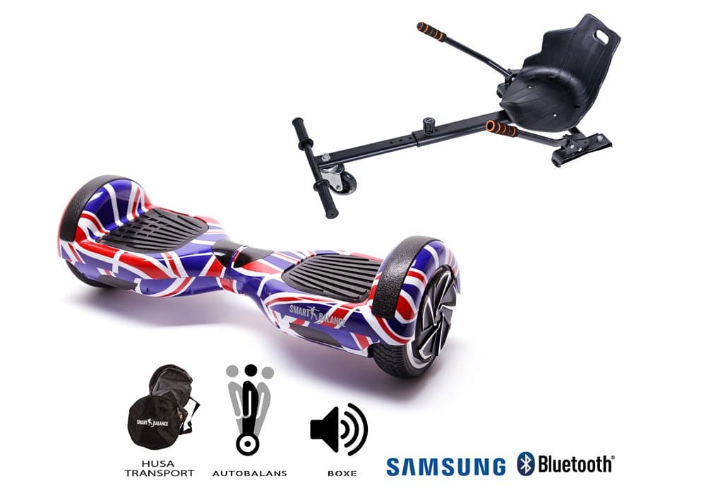 Paket Hoverboard Regular England 6.5 tums + HoverKart, Smart Balance™ Premium Brand, Bluetooth, Samsung-batteri, Bärväska, 1000 W ström, lysdioder