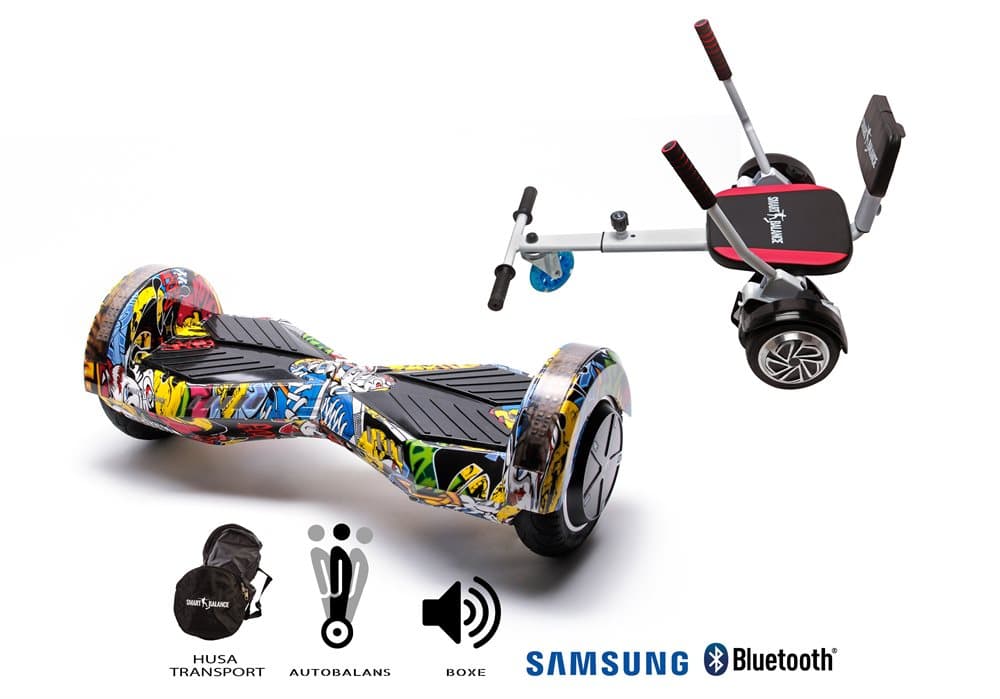 Pakke Hoverboard Transformers Hip Hop 8 tommer + HoverKart Svamp, Smart Balance™ Premium Brand, Bluetooth, Bærepose, 700 W strøm, LED'er