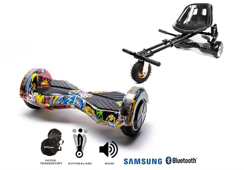Pakke Hoverboard Transformers Hip Hop 8 tommer + HoverKart Suspension, Smart Balance™ Premium Brand, Bluetooth, Bærepose, 700 W strøm, LED'er