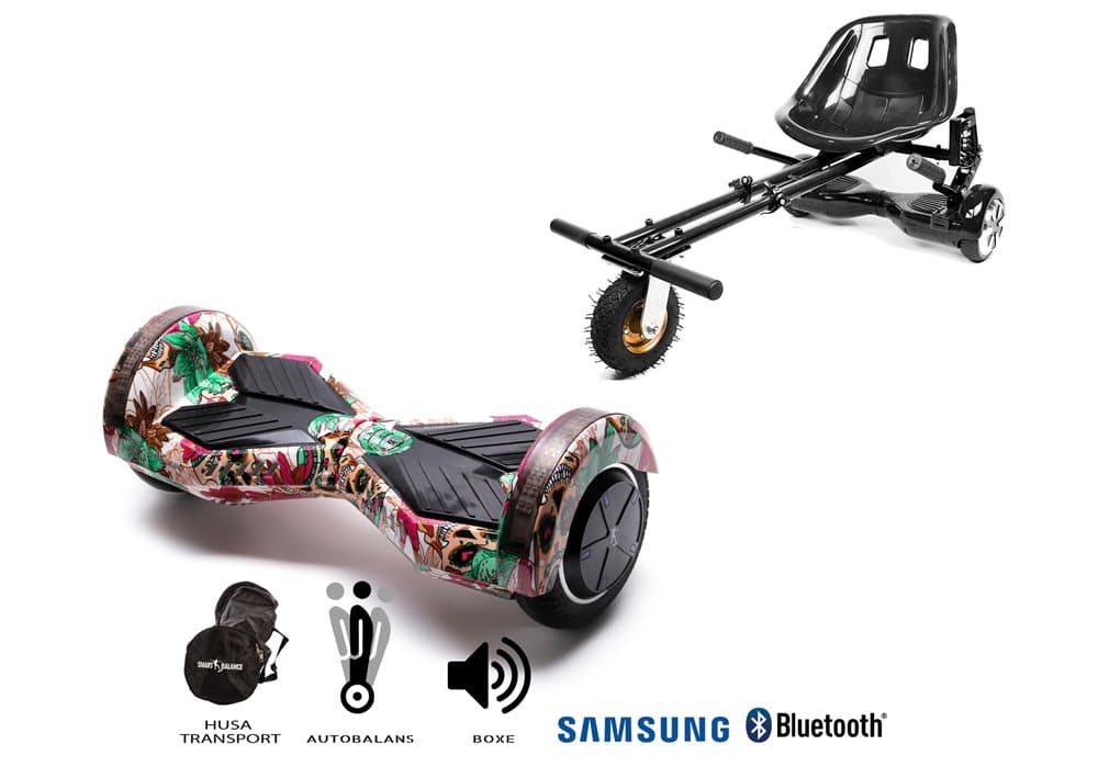 Pakke Hoverboard Transformers Color Skull 6.5 tommer + HoverKart Suspension, Smart Balance™ Premium Brand, Bluetooth, Bærepose, 700 W strøm, LED'er