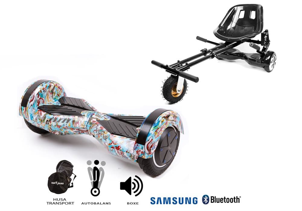 Pakke Hoverboard Transformers Clown 8 tommer + HoverKart Suspension, Smart Balance™ Premium Brand, Bluetooth, Bærepose, 700 W strøm, LED'er