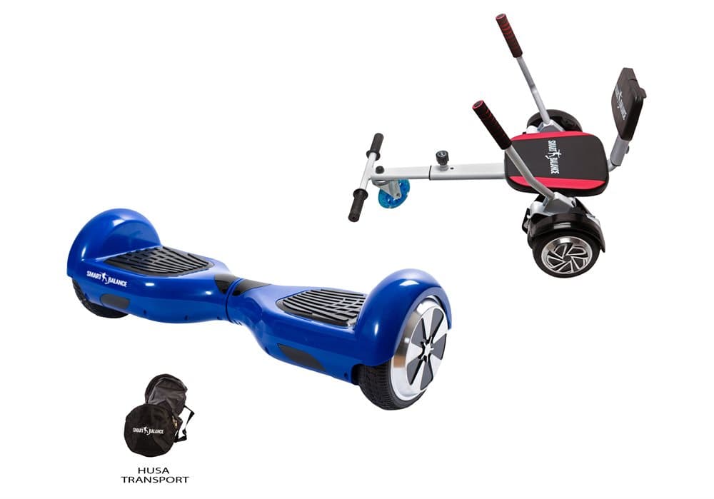 Paket Hoverboard Regular Blue 6.5 tums + HoverKart svamp, Smart Balance™ Premium Brand, Bluetooth, Bärväska, 700W ström, lysdioder