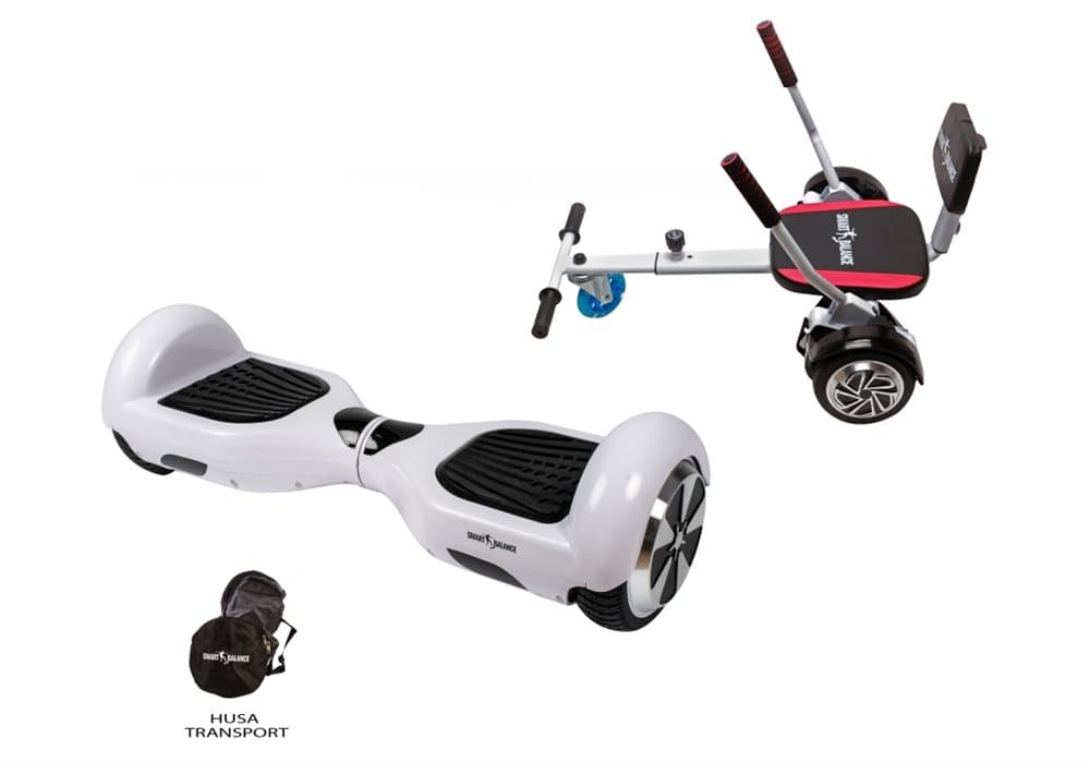 Pakke Hoverboard Regular White 6.5 tommer + HoverKart Svamp, Smart Balance™ Premium Brand, 700 W strøm