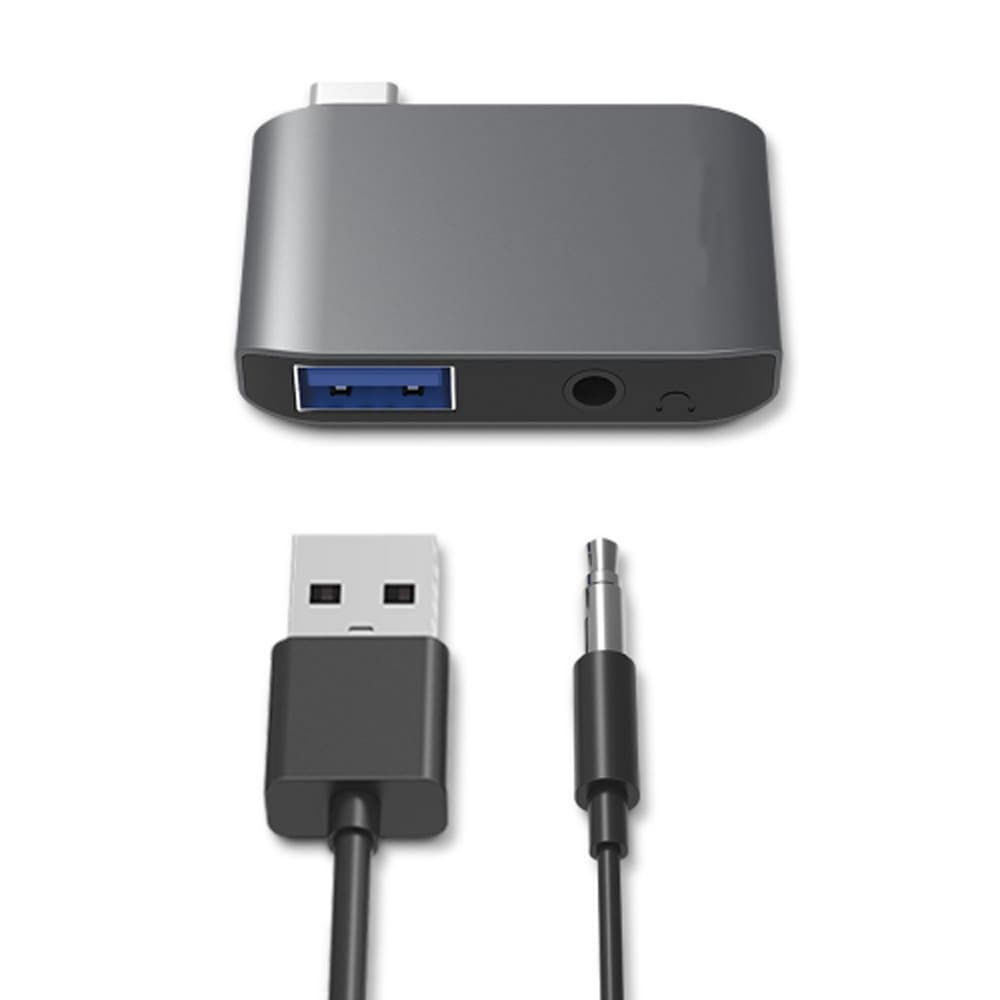 USB-C Stereo Audio Adapter External Sound Card with USB 3.0 HUB x 1