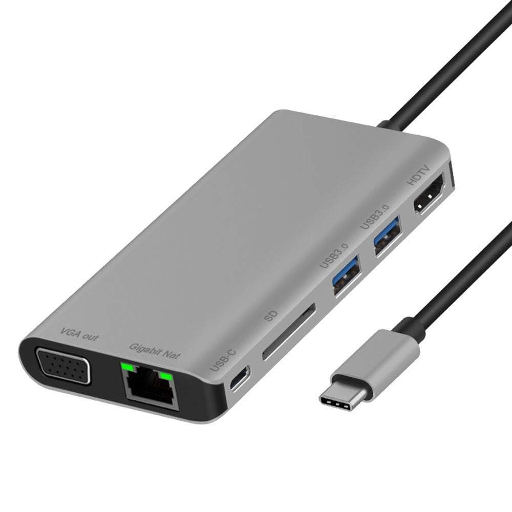 USB-C Multiport-adapter med 8 forskellige porte