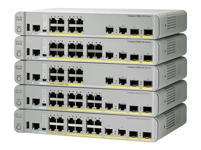 Cisco Catalyst 3560CX-12TC-S - Switch - Styrt - 12 x 10/100/1000 + 2 x kombo-Gigabit SFP - stasjonær, rackmonterbar, DIN-skinnemonterbar, veggmonterb