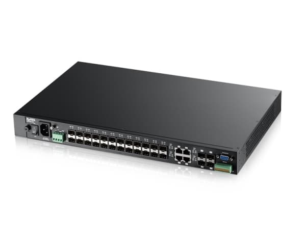 Zyxel MGS3520-28F - Switch - Administrerad - 24 x Gigabit SFP + 4 x kombinations-Gigabit SFP - skrivbordsmodell - Växelström 120/230 V/likström 12 V