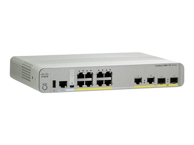 Cisco Catalyst 2960CX-8TC-L - Switch - Administrerad - 8 x 10/100/1000 + 2 x SFP + 2 x 10/100/1000 (upplänk) - skrivbordsmodell, rackmonterbar, DIN-s