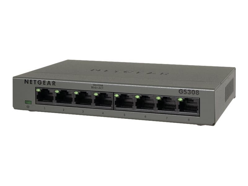 NETGEAR GS308 - Switch - ohanterad - 8 x 10/100/1000 - skrivbordsmodell, väggmonterbar