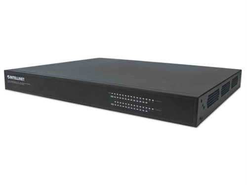 Bild av Intellinet 561457, hanterad, Gigabit Ethernet (10/100/1000), Full duplex, Strömförsörjning via Ethernet (PoE) stöd, Rackmontering