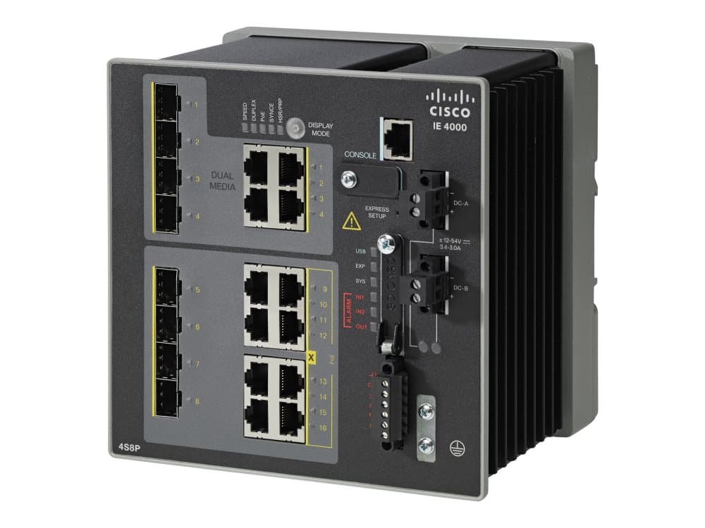 Cisco Industrial Ethernet 4000 Series - Switch - Styrt - 4 x Gigabit SFP + 8 x 10/100/1000 (PoE+) + 4 x kombo-Gigabit SFP - DIN-skinnemonterbar - PoE