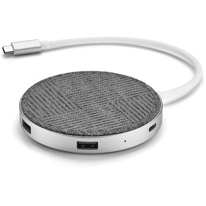 QDOS PowerLink Air Qi USB-C 6-i-1 hub - sølv