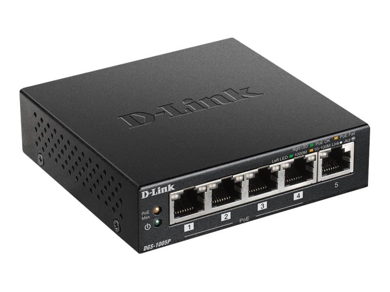 D-Link DGS 1005P - Switch - 5 x 10/100/1000 (4 PoE+) - stasjonær - PoE+ (60 W)