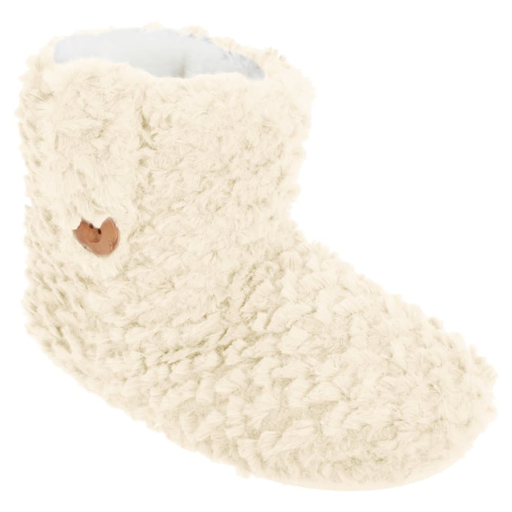 Womens/Ladies Faux Fur Button Detail Slipper Boots