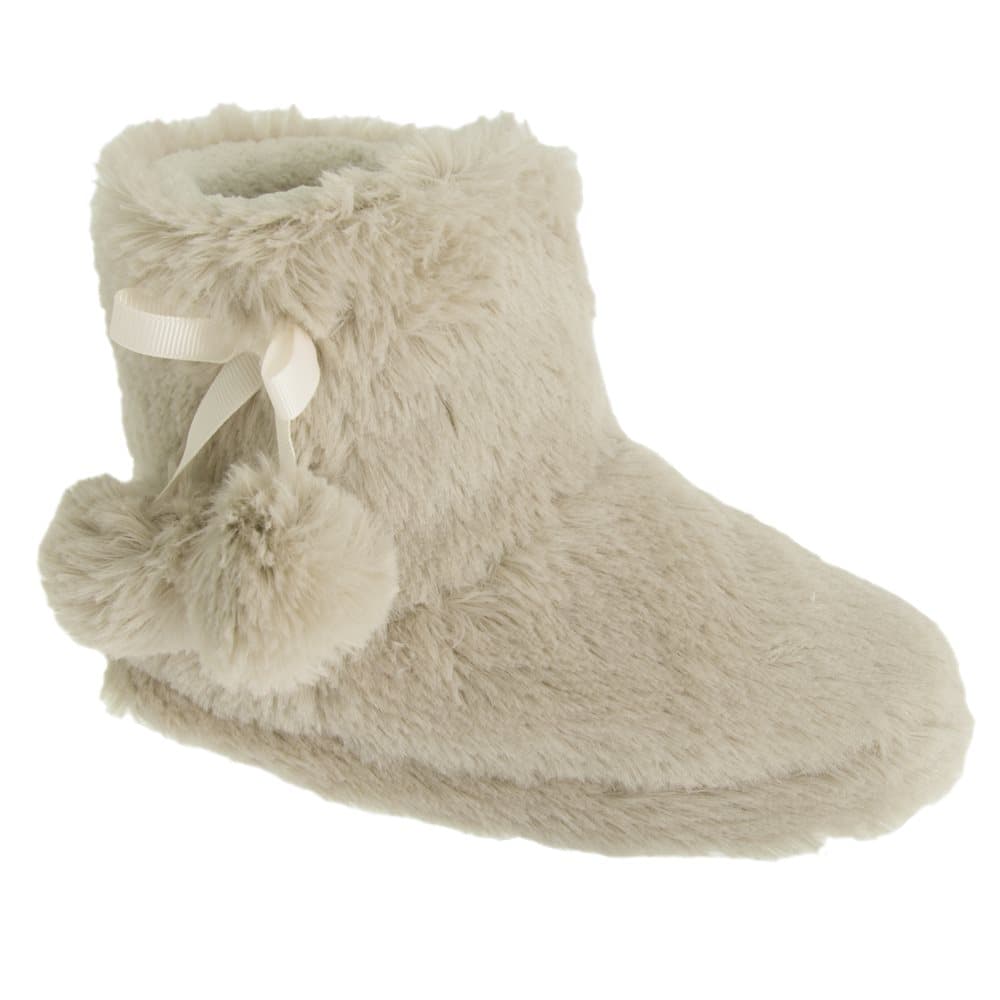 Childrens Girls Plush Boot Slippers With Pom-Pom Detail