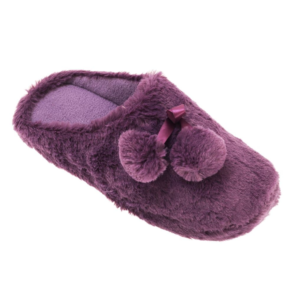 Slumberzzz Kvinnor / damer Faux Fur Slip-On tofflor med Pom-Poms