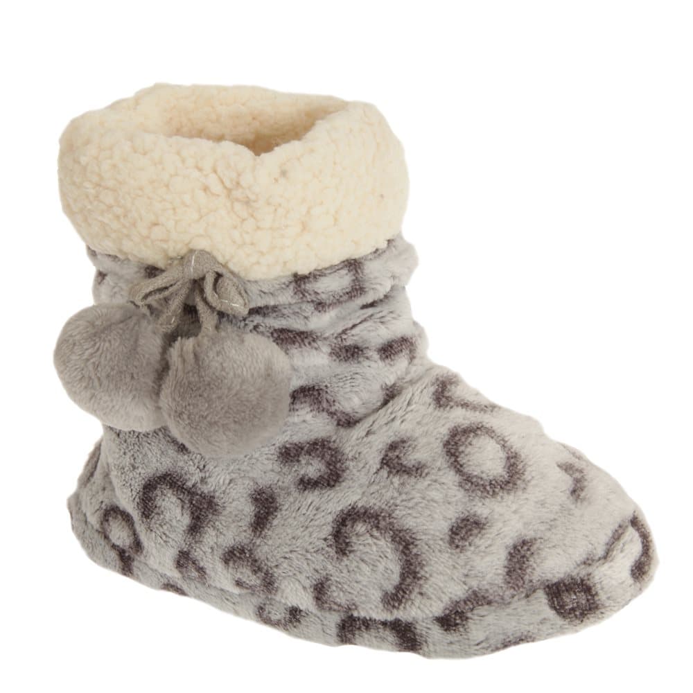 Childrens Girls Plush Leopard Print Boot Slippers