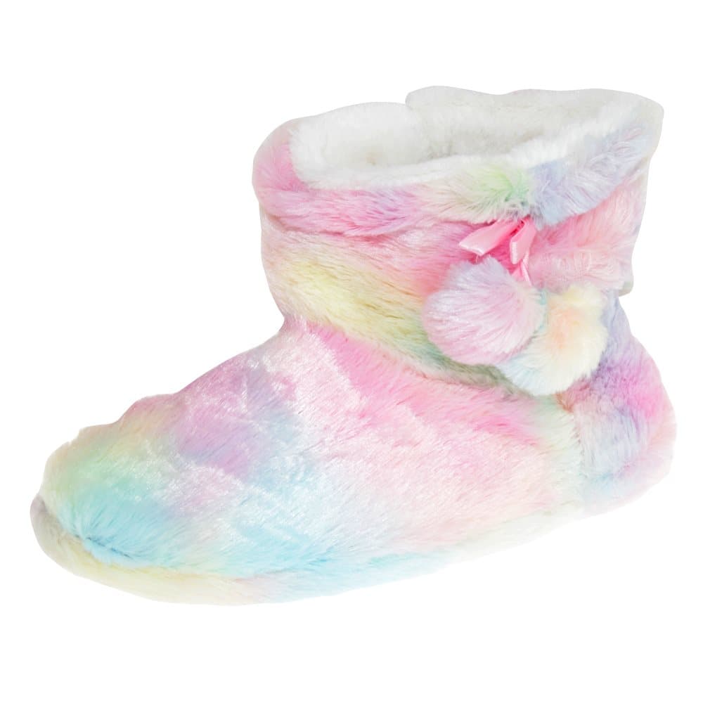 Slumberzzz Womens/Ladies Rainbow Pom-Pom Slipper Boots