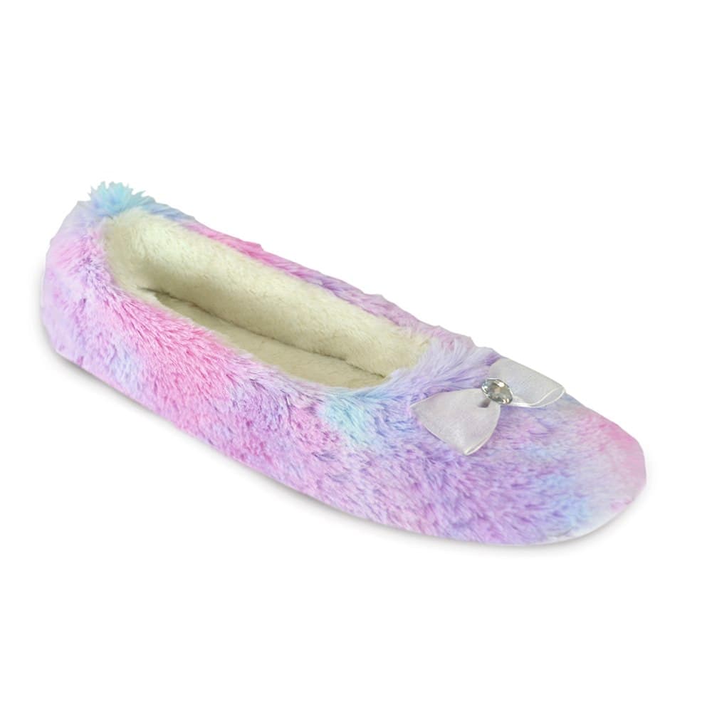 Slumberzzz Womens/Ladies Plush Rainbow Ballet Slippers